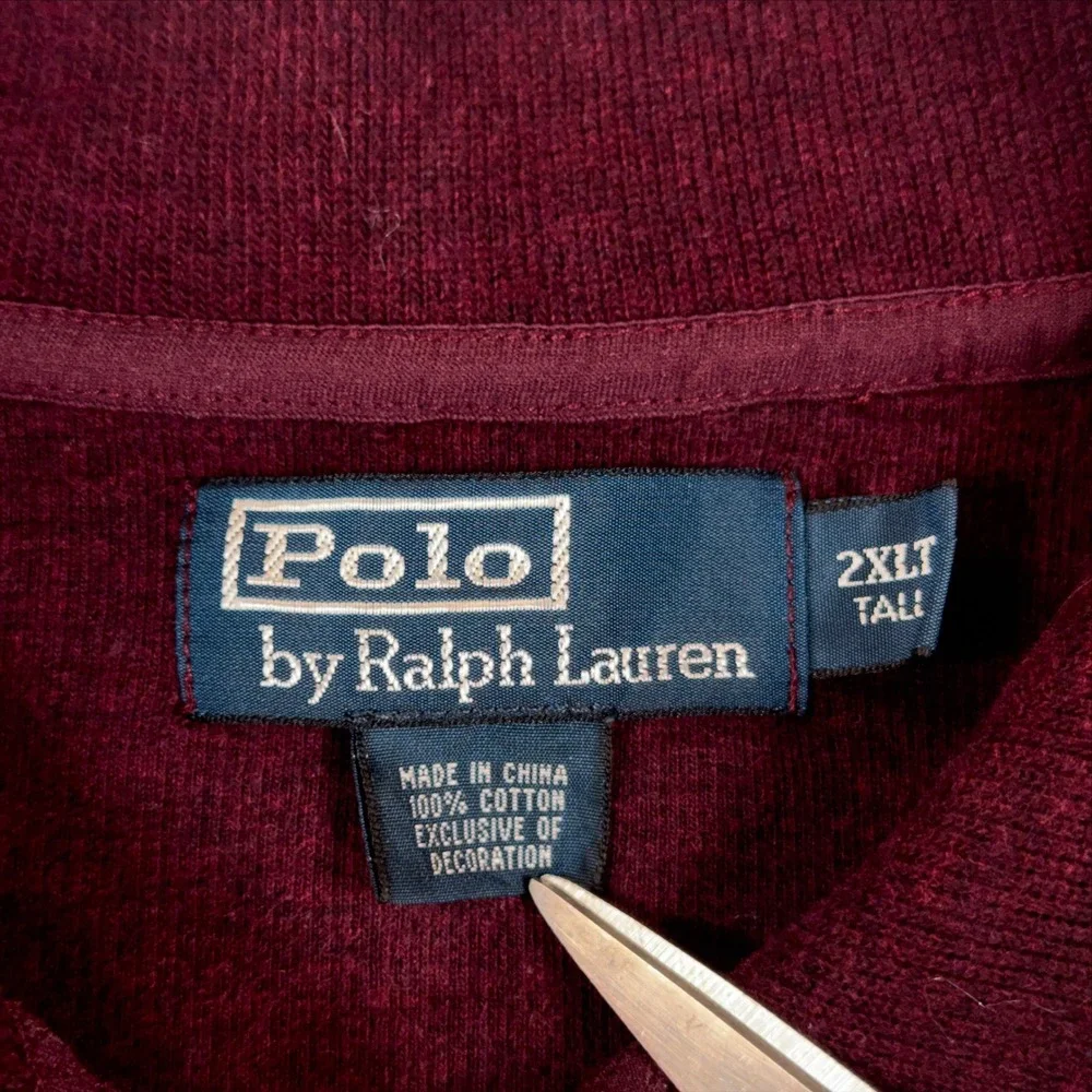 Polo Ralph Lauren Mens 2XLT Burgundy Cotton Ribbed Quarter Zip Pullover Sweater